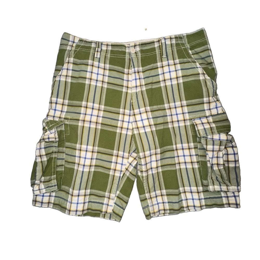 Y2K Old Navy Plaid Cargo Shorts Green As Men's 38 Baggy Skater Preppy Golf